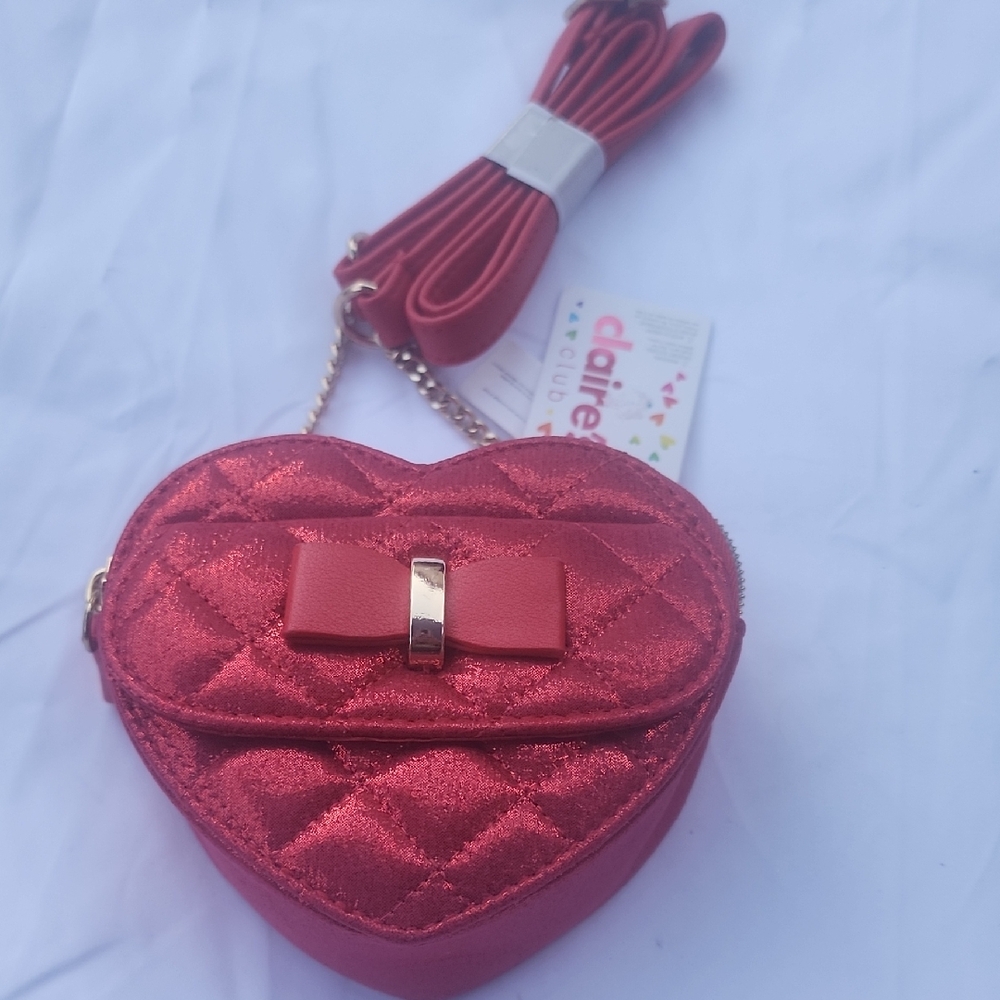 Red Quilted Heart Mini Crossbody Bag with Bow Accent